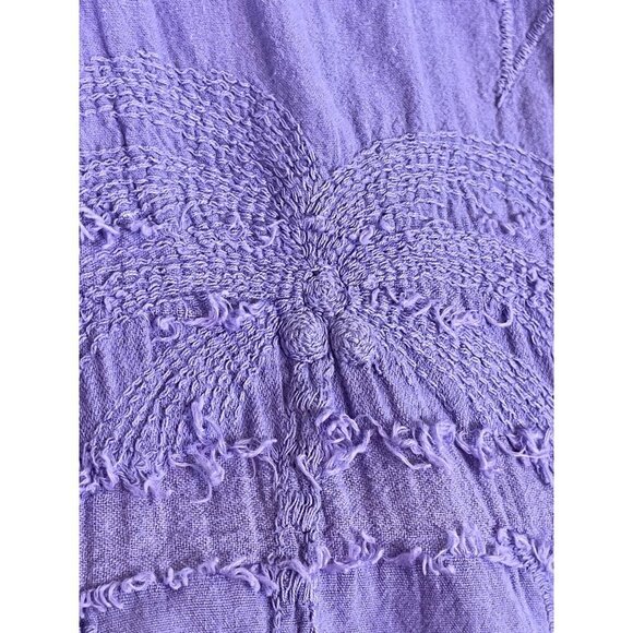 Cottonseed Top Women M Purple Floral Embroidery Retro 80s Neutral Hippie Classic - Picture 6 of 11